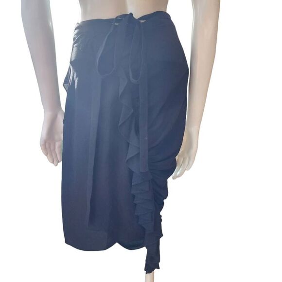 3.1 Phillip Lim Black Faux Wrap Gathered Silk Skirt (0) - Picture 2 of 5
